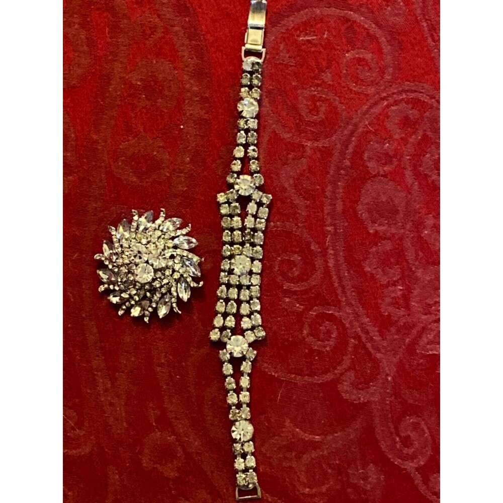 Vintage Rhinestone bracelet and brooch
